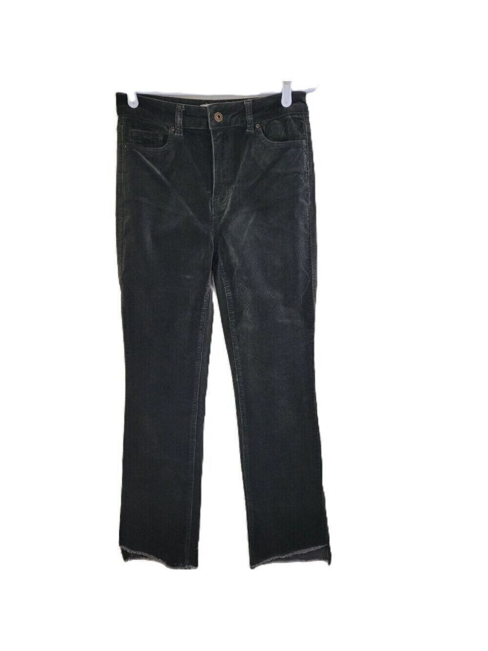 Charlie B Olive Green Corduroy Straight Leg Pants Frayed Hem Women's Size 6